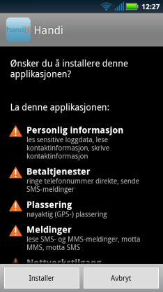 Nedenfor finner du er beskrivelse av hvordan man oppdaterer. 1. Start Oppdater Handi. 2. Vent på meldingen om at det finnes en nyere versjon av programvaren. 3. Trykk på Last ned. 4.