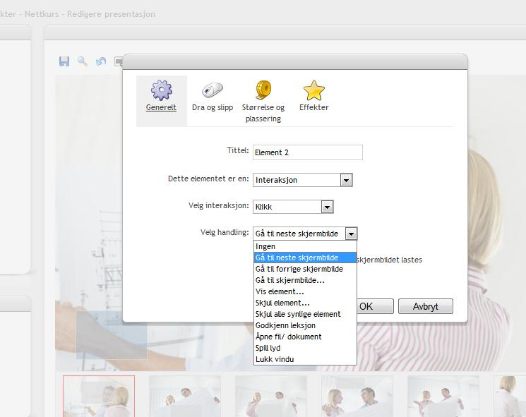 4.4.1.2.1 Interaksjoner Interaksjoner er en spesiell type element som du kan sette inn i et skjermbilde.