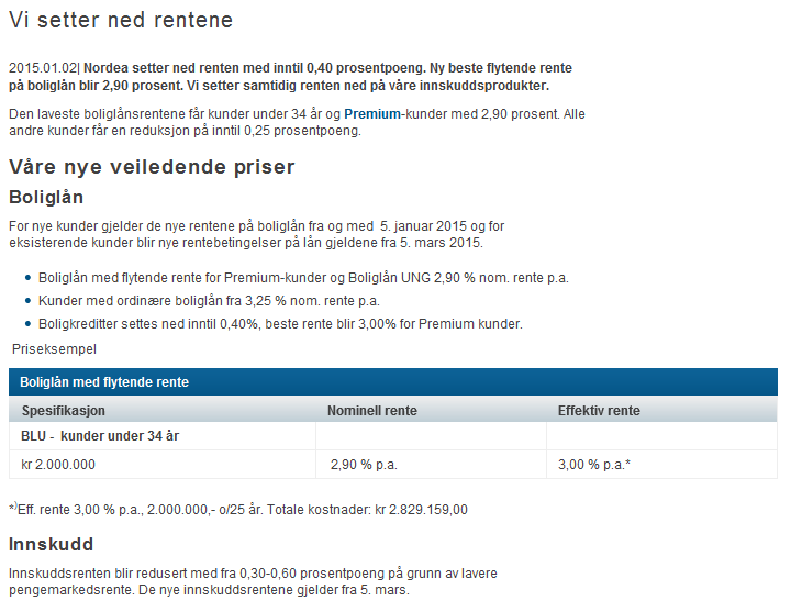 Nordea Norge setter ned renten.