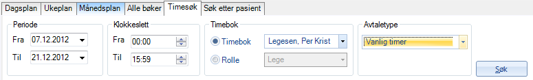 Finne en ledig time Du kan be systemet om å finne den første ledige timen innenfor et gitt tidsrom og mellom to klokkeslett. 1.