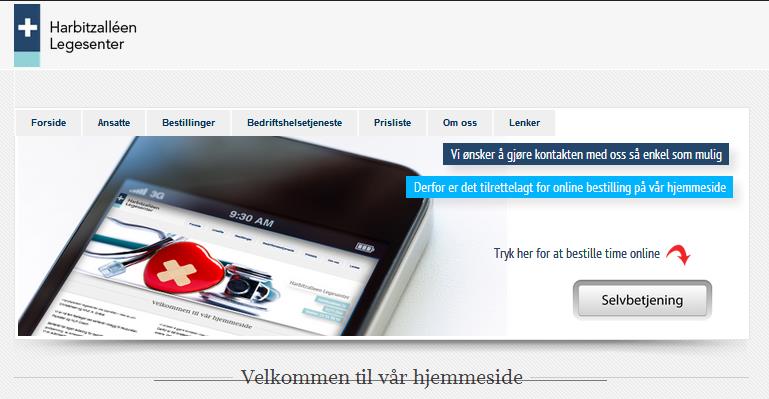 Eksempel på et legekontor som har tatt i bruk «EPortal med hjemmesider» produktet Besøklegen.