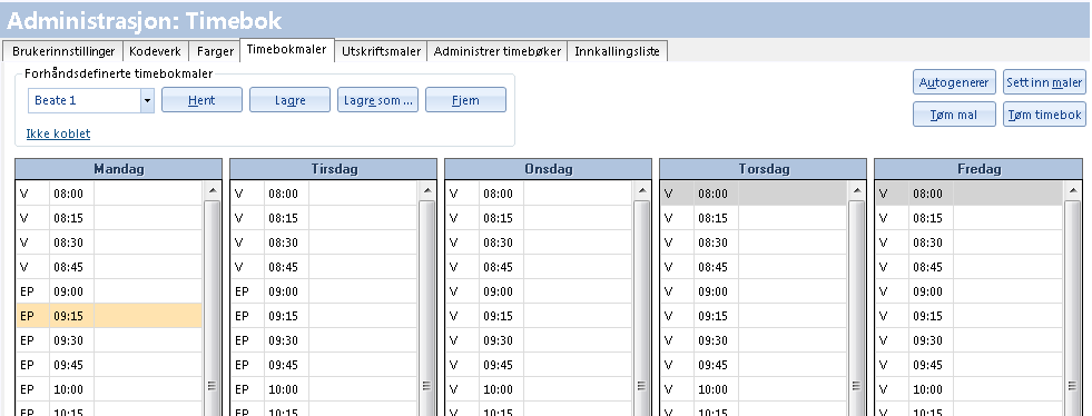 Om legekontoret har tatt i bruk BankID, ser påloggingssiden for pasienten ut som dette: Timebok For at pasientene skal kunne bestille en eportal time, må noen av timene i timeboken settes som