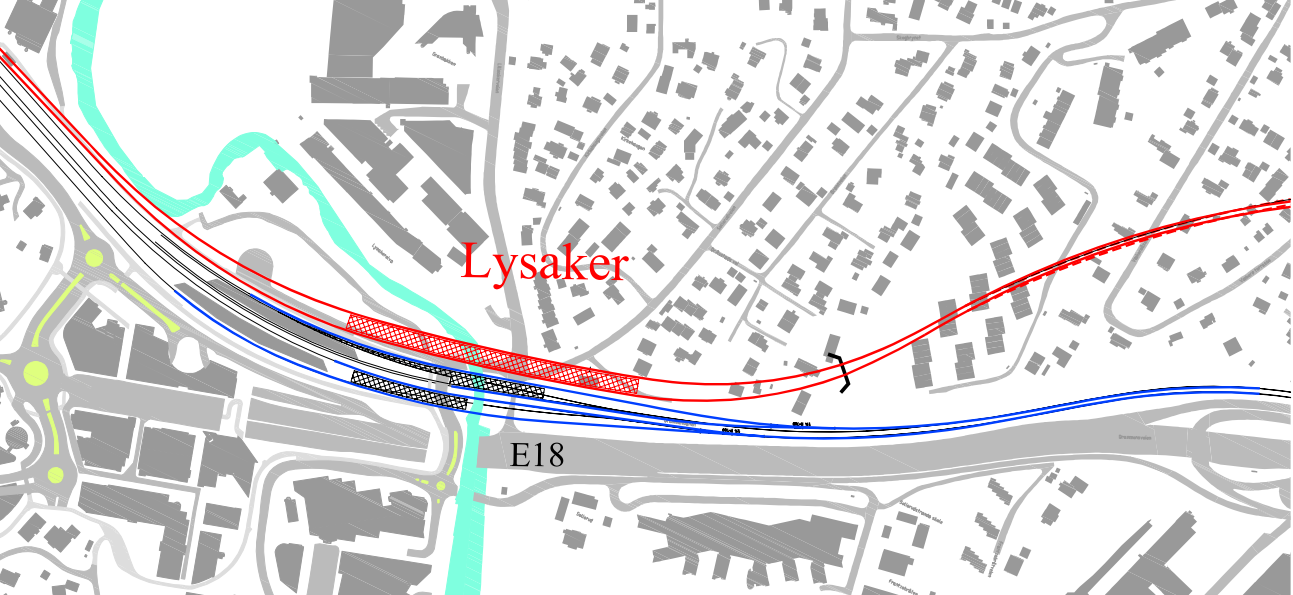 Lysaker stasjon 6-spor Ny plattform på nordsiden av eksisterende Lysaker