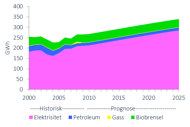 UTVIKLINGSTREKK ENERGIFORBRUK I årets utredning presenteres kun oppdaterte tall for elektrisitet og fjernvarme. Dette er fordi det ikke finnes statistikk for øvrige energibærere fra årene etter 2009.