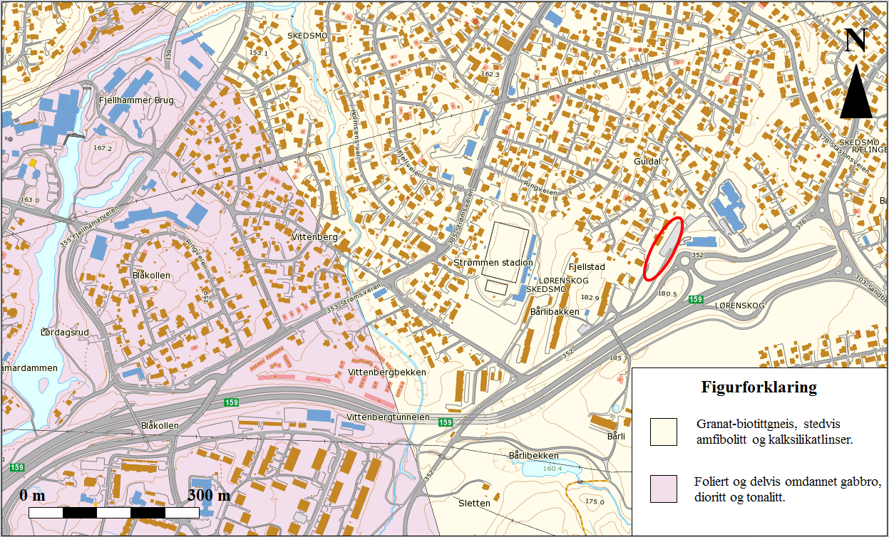 Datarapport Figur 3. Løsmassekart 2. Byggetomtens beliggenhet er indikert med rød sirkel (kartkilde: www.ngu.