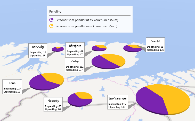 Rapport Øst-Finnmark Faktagrunnlag hele perioden. Når det gjelder de enkelte kommunene, er andelen sysselsatte i 2014 høyest i Sør- Varanger (70) og lavest i Vardø (60,9).