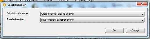 1. Dobbeltklikk på den registreringen du ønsker å sende tilbake til arkivet. 2. Velg «Detalj». 3. Velg «Saksbehandler». 4.