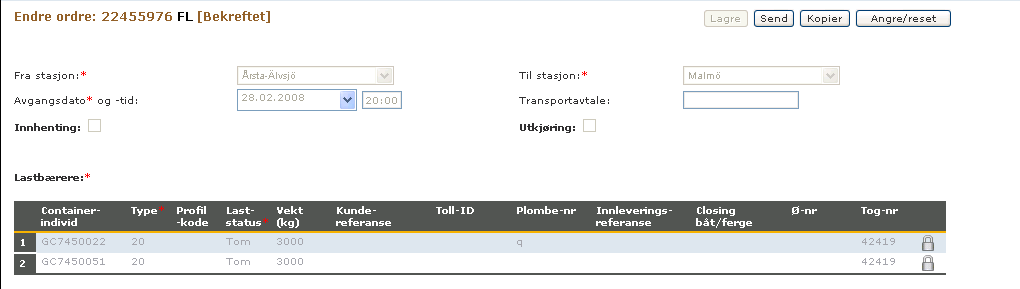 Side : 12 av 18 Utarbeidet av : Dato : 25.04.2016 2.6.6 Tilbakemeldinger Tilbakemelding sfeltet Øverst på siden vises tilbakemeldinger fra bookingsystemet etter at ordren er sendt inn til CargoNet.