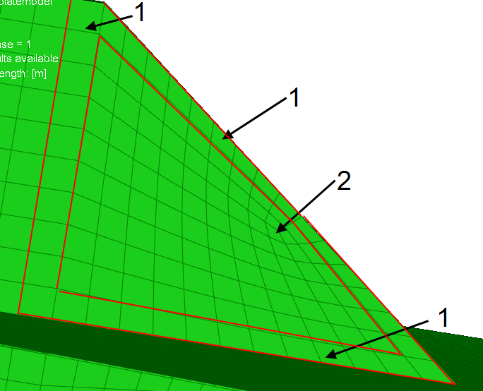 Figur 8.21 4 knutepunktselementer ved geometrisk overgang Det skal i henhold til DNV RP C-203 være en elementstørrelse som er lik tykkelsen på detaljen som er under analyse.