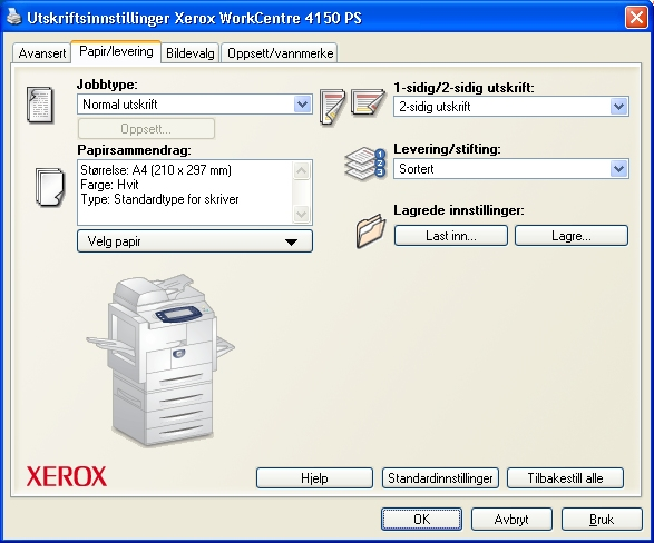 Skrive ut dokumenter 1 Forsikre deg om at riktig Xerox WorkCentre 4150-skriverdriver har blitt installert på PCen.