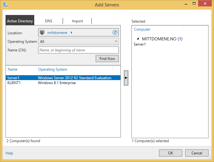 116 generasjon som serveren eller en nyere. For Server 2012 R12 er dette Windows 8.1. Programpakken for klienten installeres slik: M E T O D E Installering av Remote Server Administration Tools a) Søk på RSAT Windows 8.