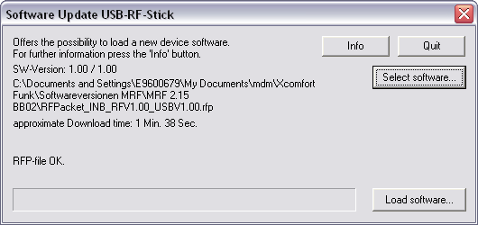 Eaton RF-System 247 velge Overfør ny programvare.... Prosedyre for oppdatering: Når vinduet for programoppdatering viser meldingen Boot loader OK kan oppdateringen av programvare utføres.