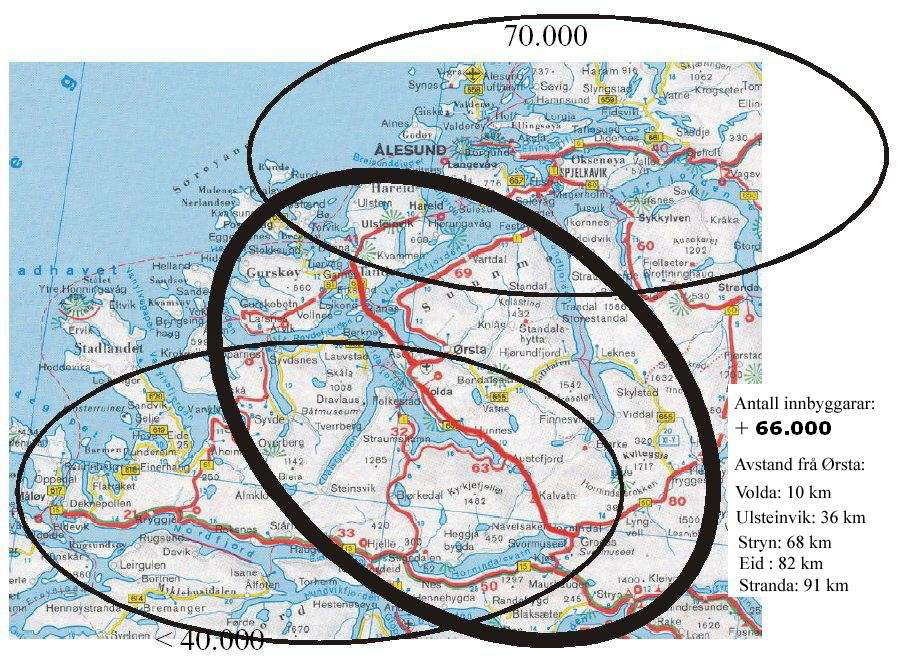 Regionutvidinga som har skjedd etter Eiksundsambandet og Kvivsvegen kan illustrerast slik: Det går klart fram her at Volda/Ørsta utgjer.