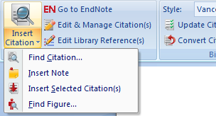 EndNote og Word (2010) EndNotes Cite While You Write funksjon setter EndNote-kommandoer inn på verktøymenyen til Word for å gi direkte tilgang til referanser i EndNote mens skrivearbeidet i Word