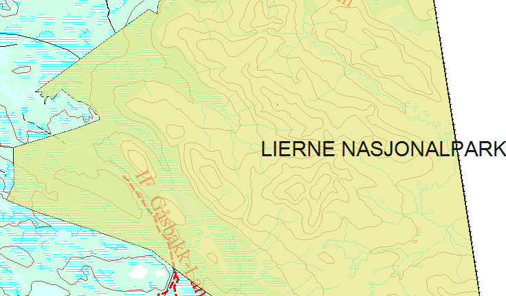 Virkninger og hensyn r i Lierne kommune Lierne Nasjonalpark (A) Dette er et område som er klassifisert som et stort turområde uten tilrettelegging, med en høy brukerfrekvens, dog lavere på vinteren,