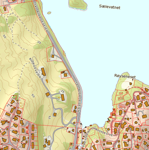 2 km 100 m Figur 1. Straume. Utgravningsområdet er omtrentlig avmerket med sorte sirkler. Kart fra statkart.no.