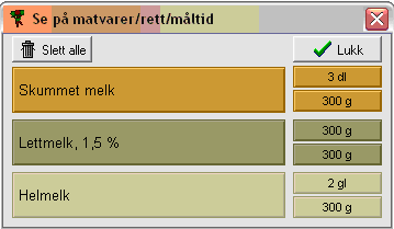 Øvelse 2: Sammenlikne flere matvarer. Du skal nå sammenlikne næringsinnholdet i noen typer melk.