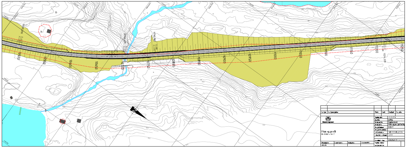 Fig 3-18. Detaljkart 5250-600. Utretting av gml trase nrd fr avkjørsel til Lønsdal stasjn. Skjæring g fylling. Fig 3-19. Detaljkart 8250-9000. Situasjnen nrd fr Viskis bru. Det vil bli bygget ny bru.