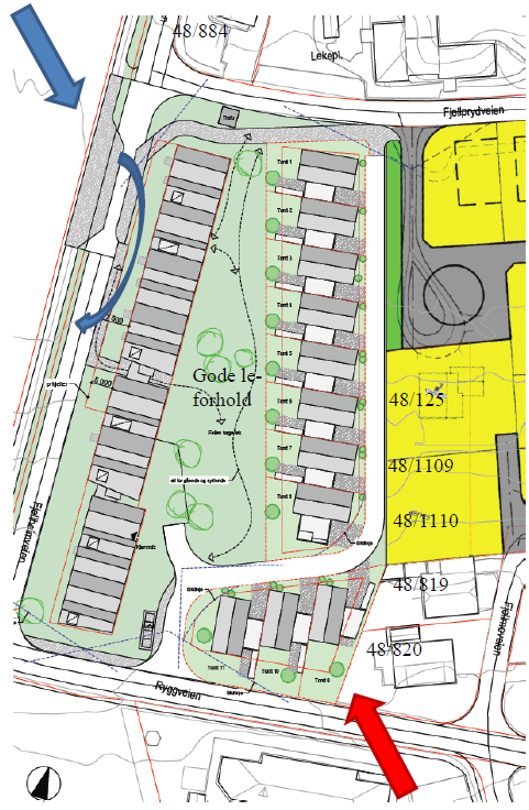 Vindforhold Plassering av bebyggelsen gjør at grøntområdet i sentrum av planen ligger stort sett godt beskyttet mot vinden.