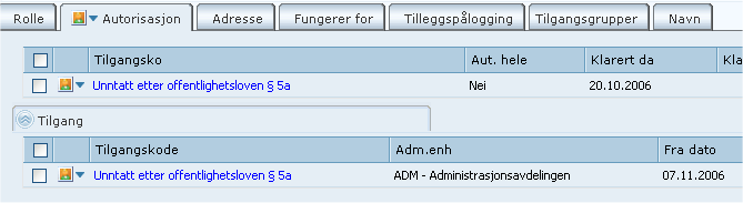 Velg Ny tilgang fra hurtigmeny på tilgangskoden hvis autorisasjonen skal gjelde innenfor en administrativ enhet.