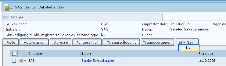 og under arkfanen Navn kan navn endres ved å velge Rediger: 4.6.4.2 Navnebytte på brukere Formell endring av navn slik at tidligere brukte navn logges kan også foretas.