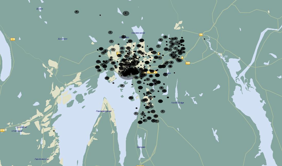 Visualisering Oslo kommunes varemottak Visualisering av leveringssteder i Oslo kommune: - Kommunens