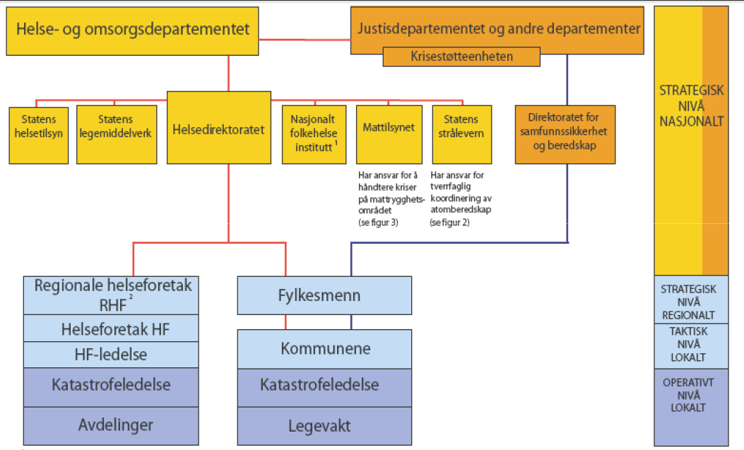 Figur 10: Varslingslinjer i helsetjenesten på nasjonalt og lokalt nivå Eksempler på dette ble nevnt av en av mine informanter, som sa at det etter 22.