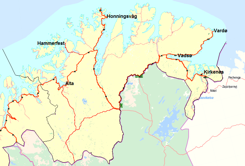 2.4 Situasjonsbeskrivelse 2.4.1 Kirkenes og Tømmerneset Kirkenes ligger i øst i Finnmark fylke, 12 km fra den russiske grense.