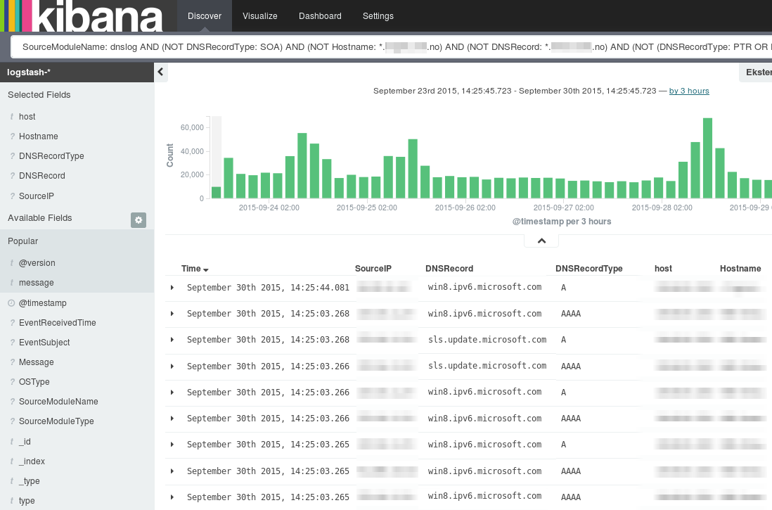 SØK I KIBANA DNS LOGG DNS Log example: 01.