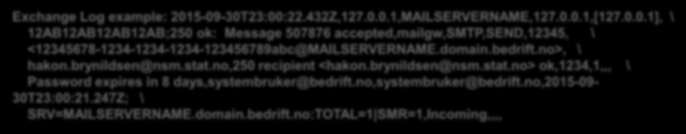 KONFIGURASJON NXLOG Windows Exchange transaction logg PowerShell $ Get-Content 'C:\Program Files (x86)\nxlog\conf\nxlog.conf'.