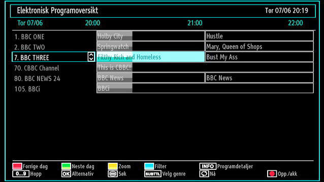 Les avsnittene om Menysystemet for å lære å bruke menyene. AV-modus Trykk på AV -tasten på kontrollpanelet på TV-en for å skifte TV-en til AV-modi.