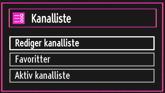 Administrere stasjoner: Kanalliste TV-en sorterer alle lagrede stasjoner i Kanallisten.