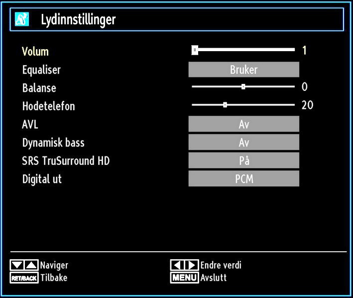 Konfigurere lydinnstillinger Lydinnstillinger kan konfigureres i henhold til dine personlige preferanser. Trykk MENU og velg det Lyd ikonet ved å bruke eller.