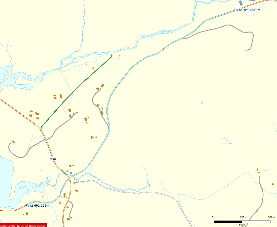 2 Figur 1: Den aktuelle strekningen markert med blått Registreringer og vurderinger Berggrunnsgeologisk befinner området seg i den syd-norske gneisregionen, og består av varierende gneistyper