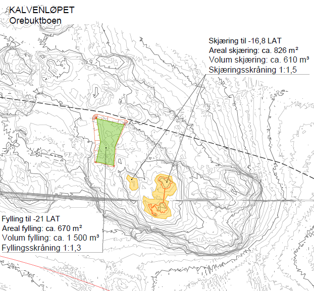 Oppdag.: 5486 Dokumt.: 54 Rguligpla fo Iilig Glad Plabkivl Rvijo: 04 Tiltak i omåd C i Kalv, Pogu kommu Kalvløpt kal utdyp til -6,5 m vd Obuktbå. Dtt gi ma på ca. 600 m 3 og t aaligp på 0,8 daa.