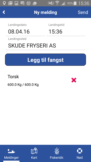 Adgang til å korrigere landingsmeldinger Landingsmeldinger som er sendt gjennom kystfiskeappen kan korrigeres ved sending av ny melding innen samme frist.