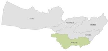 7.2. Gaular kommune Folketal (2013:K3): 2929 innbyggjarar Areal: 581,9 km² Gaular ligg sentralt plassert med kort veg til omkringliggande senter, inkludert Bergen.