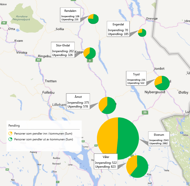 Rapport Sør-Østerdal regionråd Kommunestruktur Figur 32: Total pendling i regionen, antall som pendler inn- og ut av de ulike kommunene Forsvaret har en betydelig tilstedeværelse i Åmot kommune, hvor