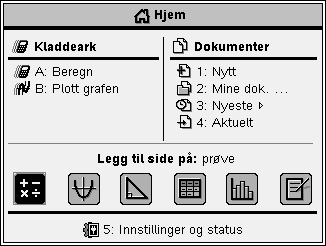 Touchpad Pekeplate Bruk midtfeltet på samme måte som du bruker pekeplaten på PC n. Ytterkantene virker som høyre-, venstre-, opp- og nedtasten. c slår på grafregneren.