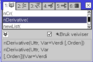 Momentan vekstfart i kalkulatorapplikasjonen Klikk. Alternativ 1: Klikk og velg 1:Derivert, tast x, skriv inn uttrykket ved å taste 1.1x^2 +10 x=2. -tasten gir svaret 4,4.