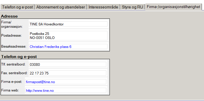 Informasjon som vises på en kontaktperson, men oppdateres