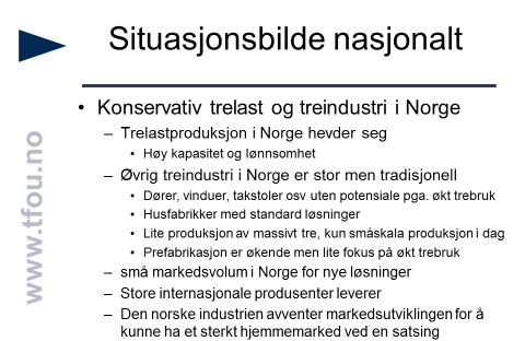 14 Imidlertid et hovedinntrykk at også trelast og treindustri er konservative næringer i Norge. Norske trelastindustri har høy kapasitet og hevder seg brukbart i et marked med økende import.