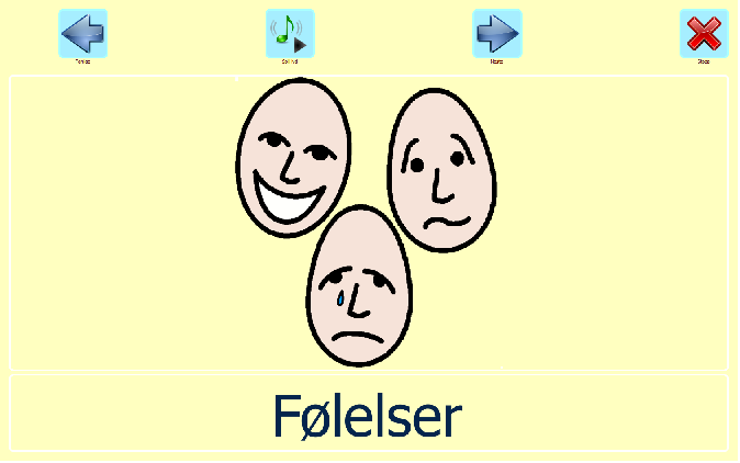 bilder som viser ulike følelser Å trene på å se hvordan de ulike deltakerne i gruppa viser følelser uten å bruke ord. Treneren og barnet velger en følelse barnet skal mime i midten av ringen.