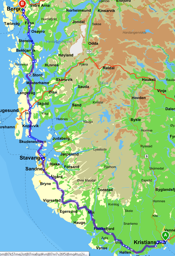 Sola (Stavanger) Bergen Hardanger Voss Vik