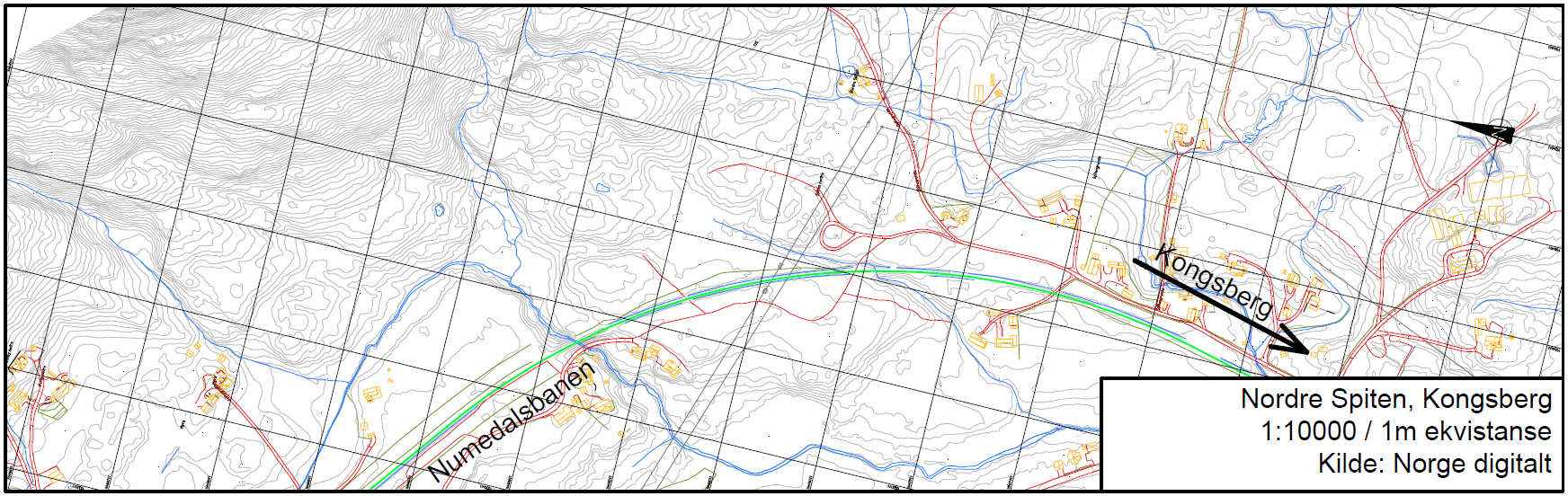 3.2 Alternativ 2 Nordre Spiten Området ligger ca. 3 kilometer nord for Kongsberg stasjon langs Numedalsbanen som ikke er elektrifisert.