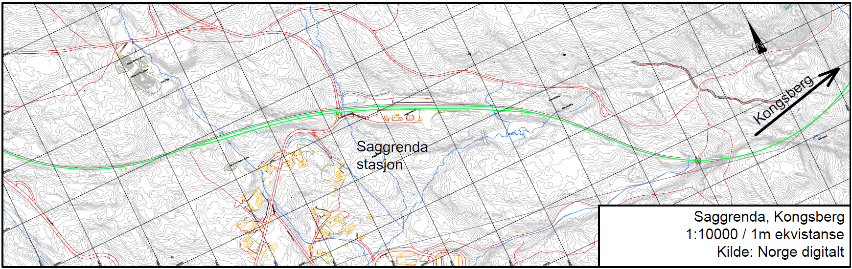 3.6 Alternativ 6 Saggrenda Området ligger ca. 6,5 kilometer vest for Kongsberg stasjon nær Saggrenda stasjon. Gnade Gottes gruve ligger i nærheten.