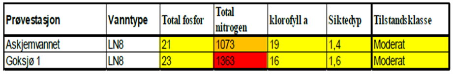 Kjemisk og bakteriologisk tilstand Gokjsø vassdraget Resultater overvåkning Goksjø med sidevassdrag 2004 Figur 8: Resultater overvåkning Goksjø vassdraget i 2004 med resultater iht.