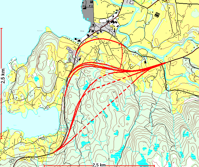 7. Vegtrasear 1 0 2B 2 3 4 4B 5 Figur 1. Oversikt over traseane som er vurdert.