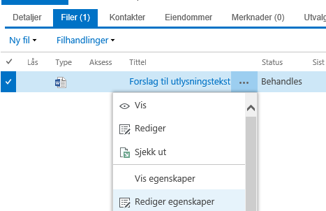 Gå tilbake til saksdokumentet du jobber med og stå i fanen «Filer». Du ser nå den kopierte filen.