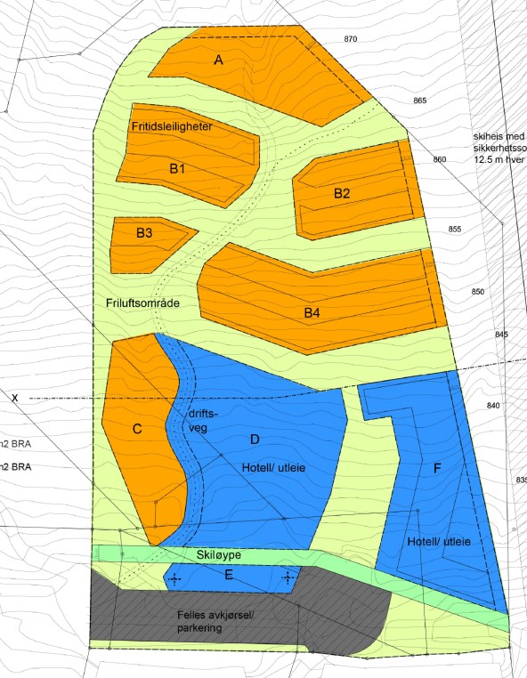 Oversendte planforslag reduserer utnyttelsen i området, og området foreslås oppdelt i totalt 14 tomter fra 750-1300 m2. Ny vegløsning i området sees i sammenheng med adkomst til Norefjellstua.